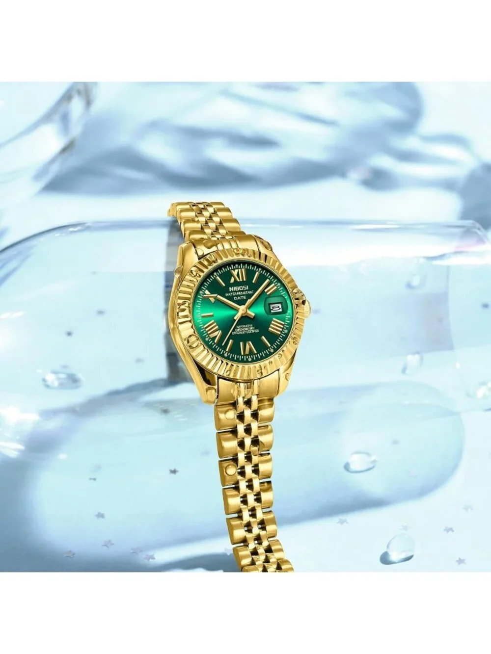 Nibosi Women's Gold Green Analog Quartz Stainless Steel Waterproof Luxury Watch